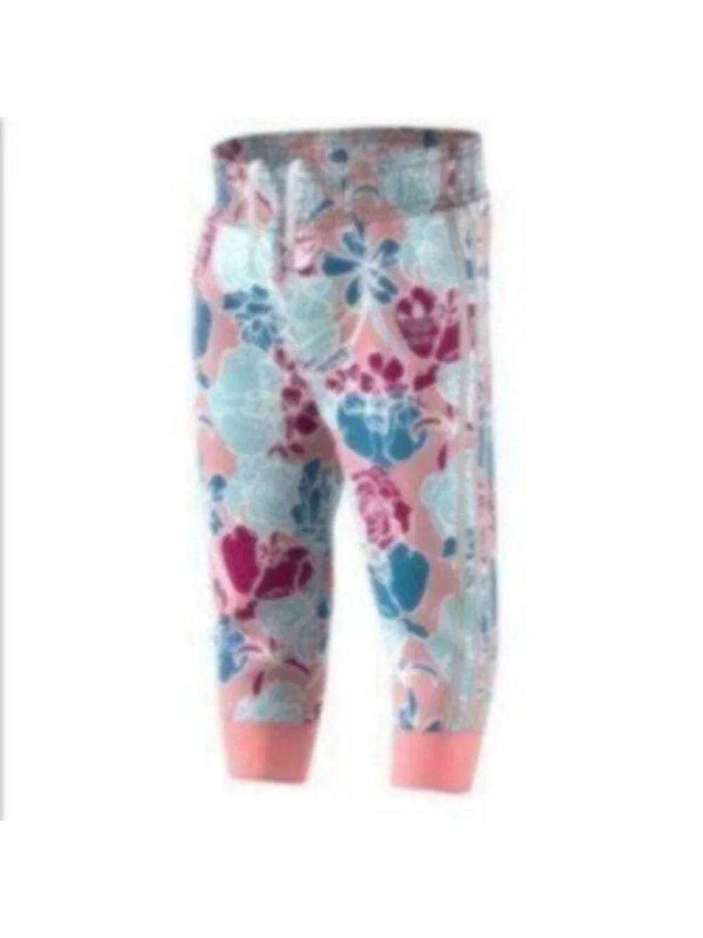 Adidas Girl's Blue & Pink Floral Infant Drawstring Track Pants Size 12 Months